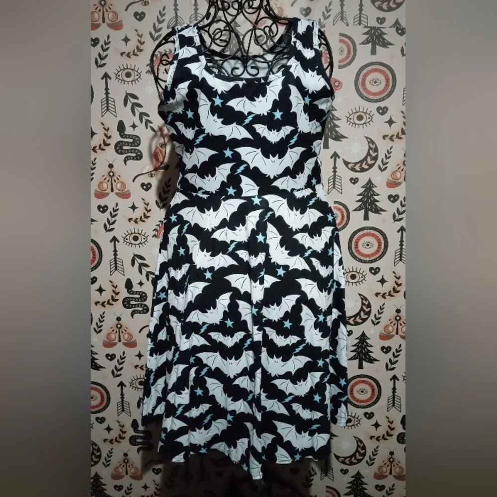 2/$10 Gothic Bats All Over Print Skater Dress Size Large
